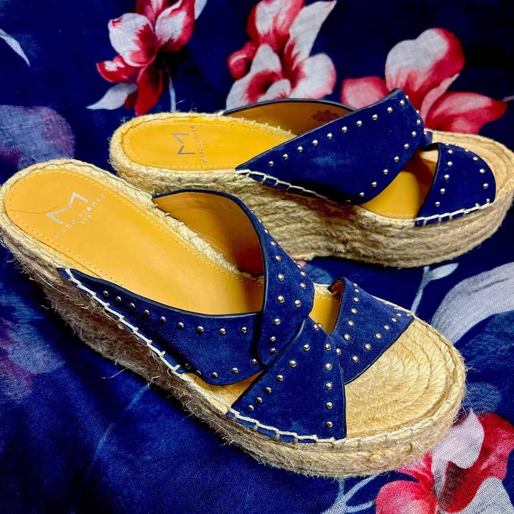 Marc Fisher LTD Wedge slip on 3.5in heel suede sandal. Worn only once.